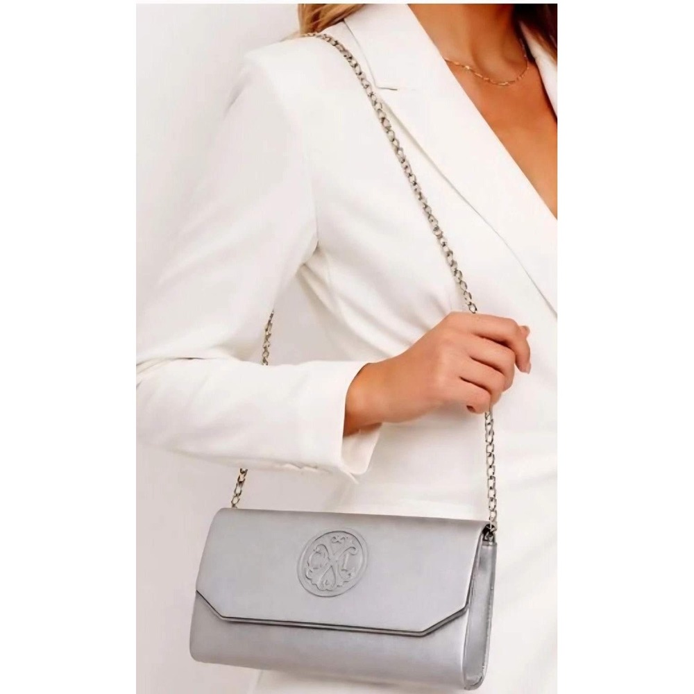CXL Christian Lacroix Madison Smooth Silver Clutch Detachable Chain Bag NEW
